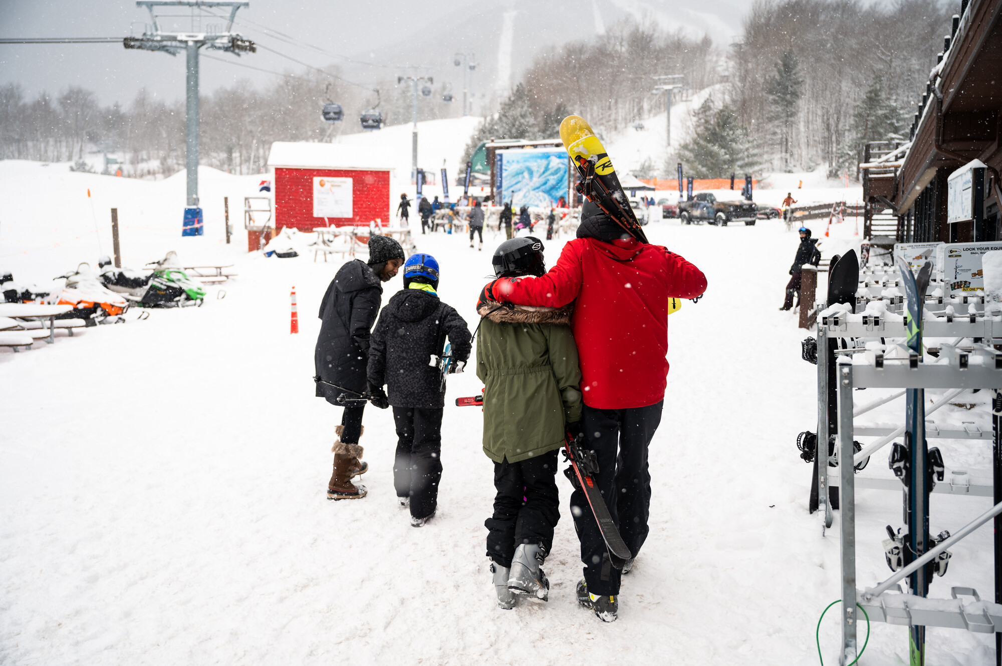 A family skiing at Whiteface Mountain