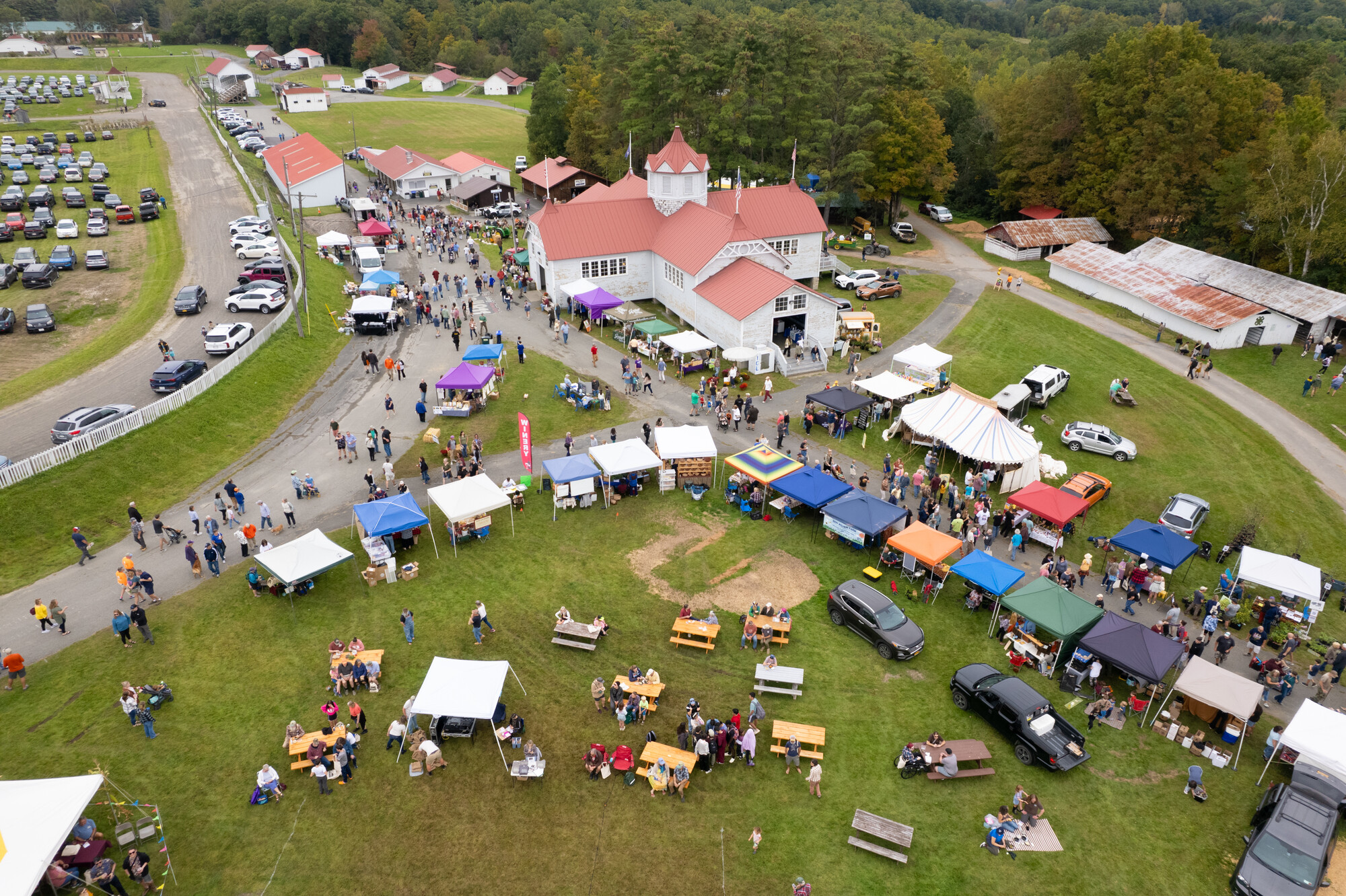 Aerial view of a fall harvest festival