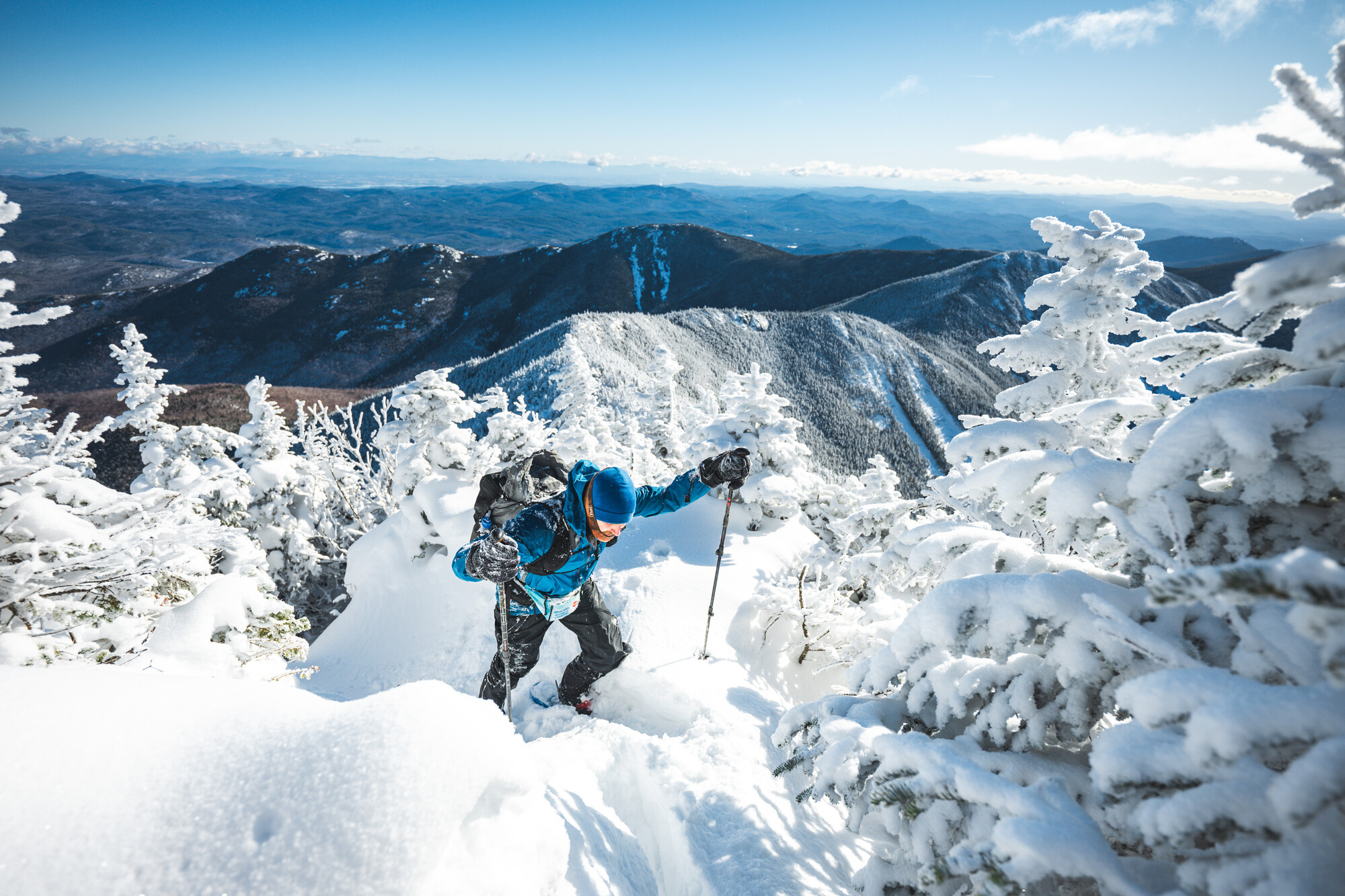 A snowshoer in the High Peaks