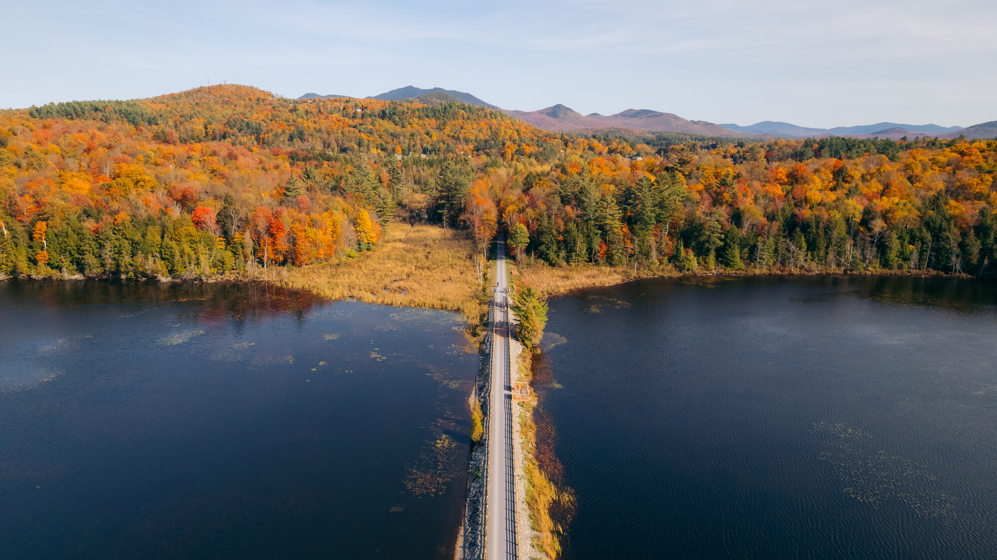 Fall on the Adirondack Rail Trail, aerial