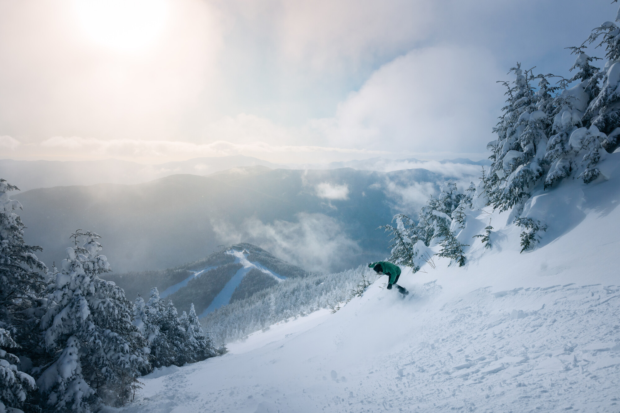 A snowboarder on Whiteface Mountain