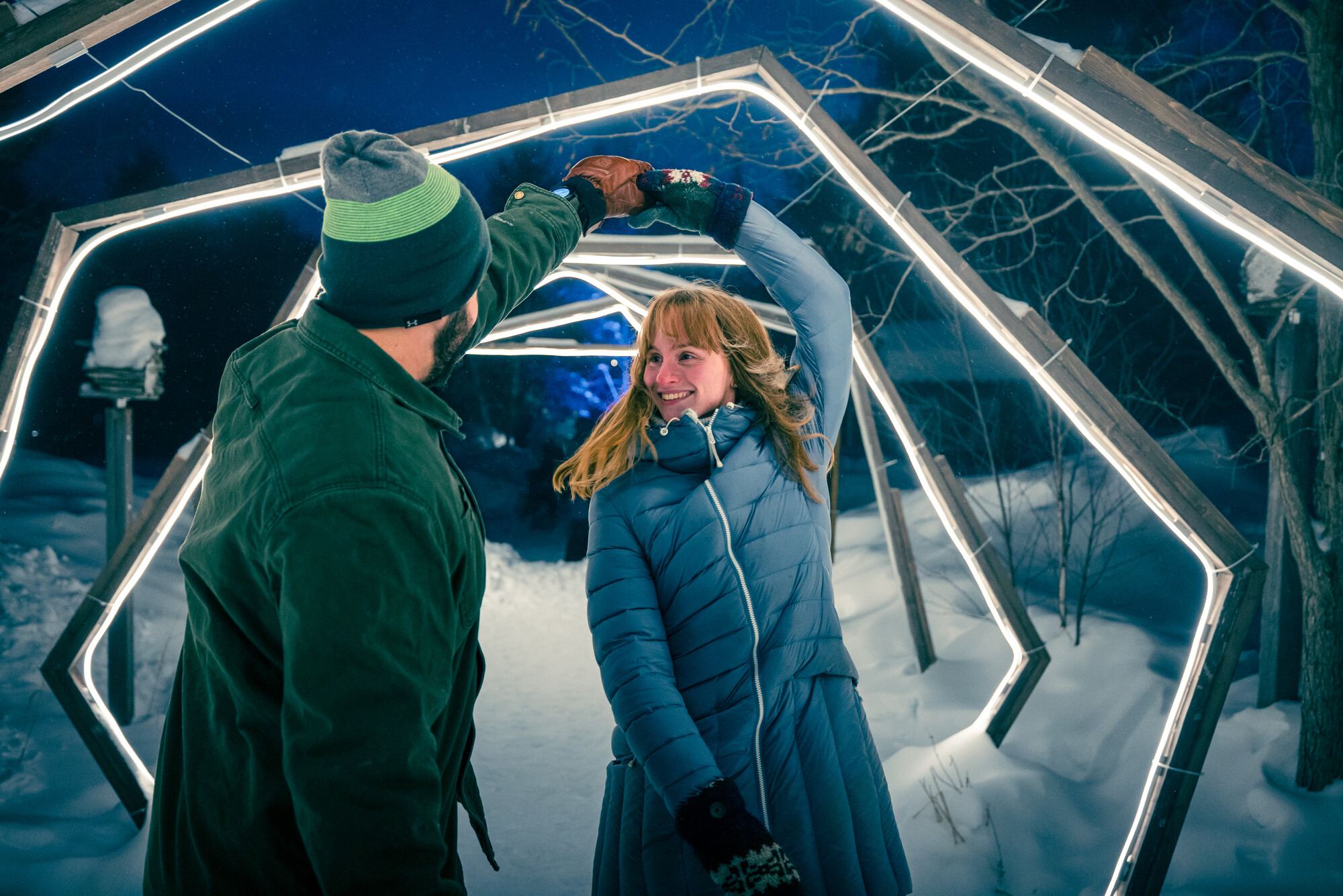 A couple at the Wild Lights in Tupper Lake.