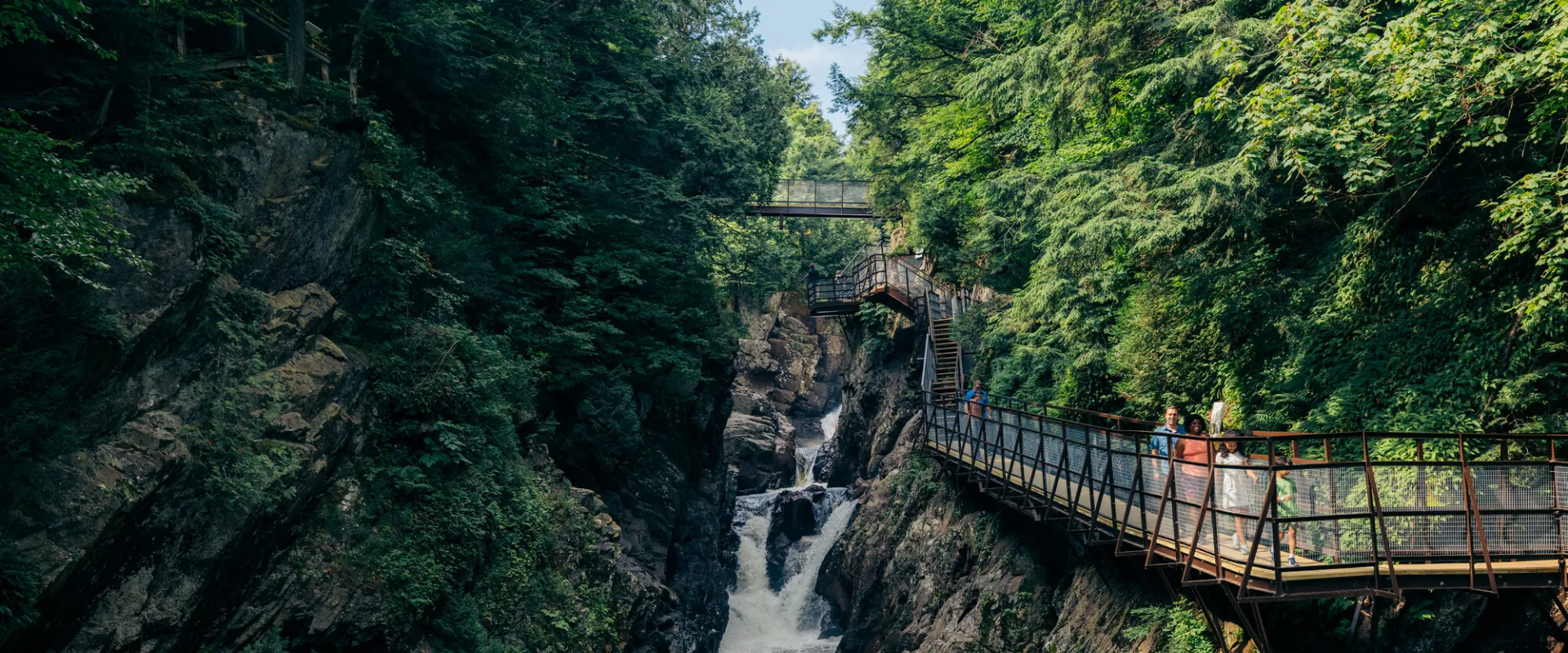 People walking on the trails at High Falls Gorge