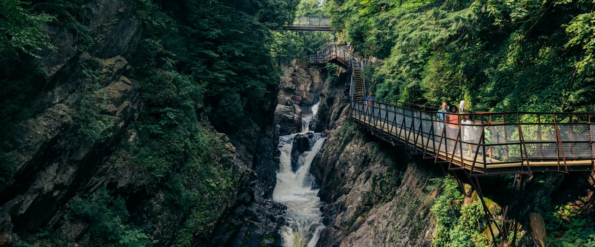 High Falls Gorge and its walkways with people on it