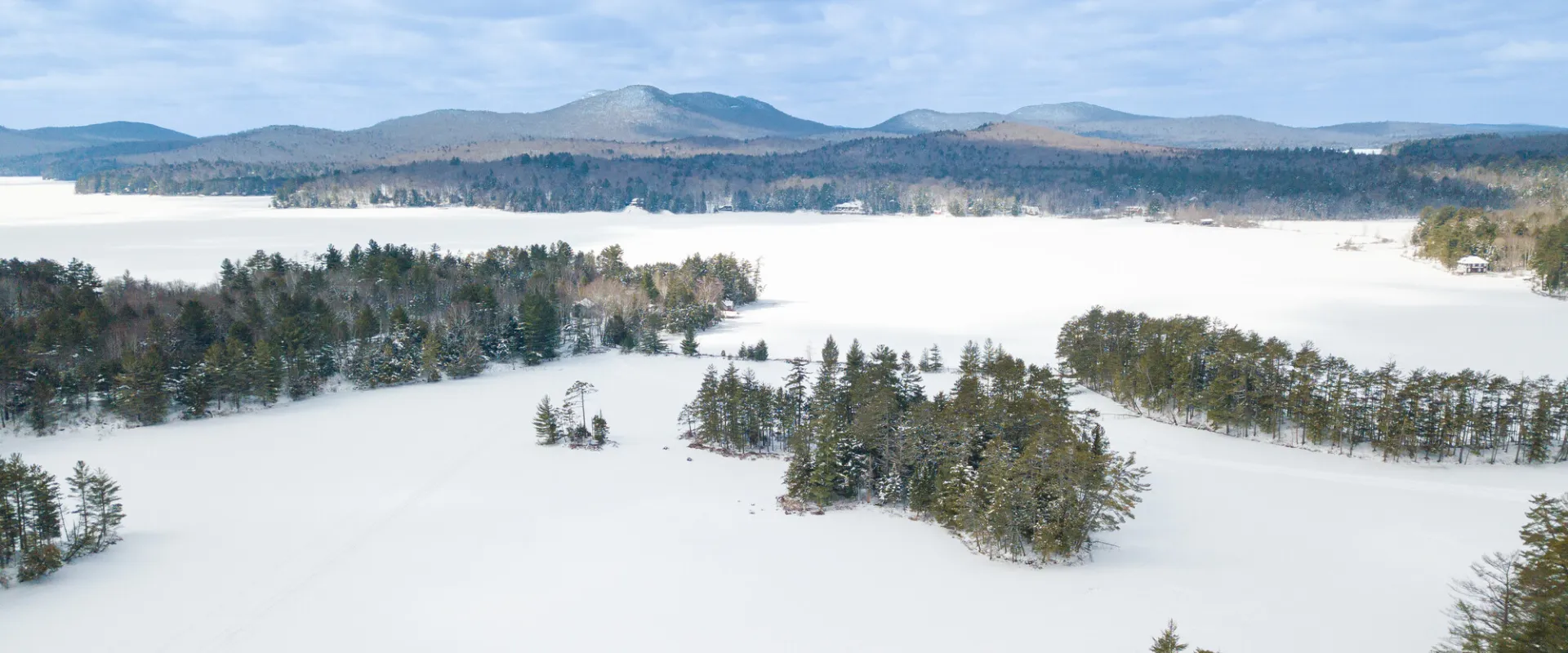 Aerial views of Long Lake in the winter.