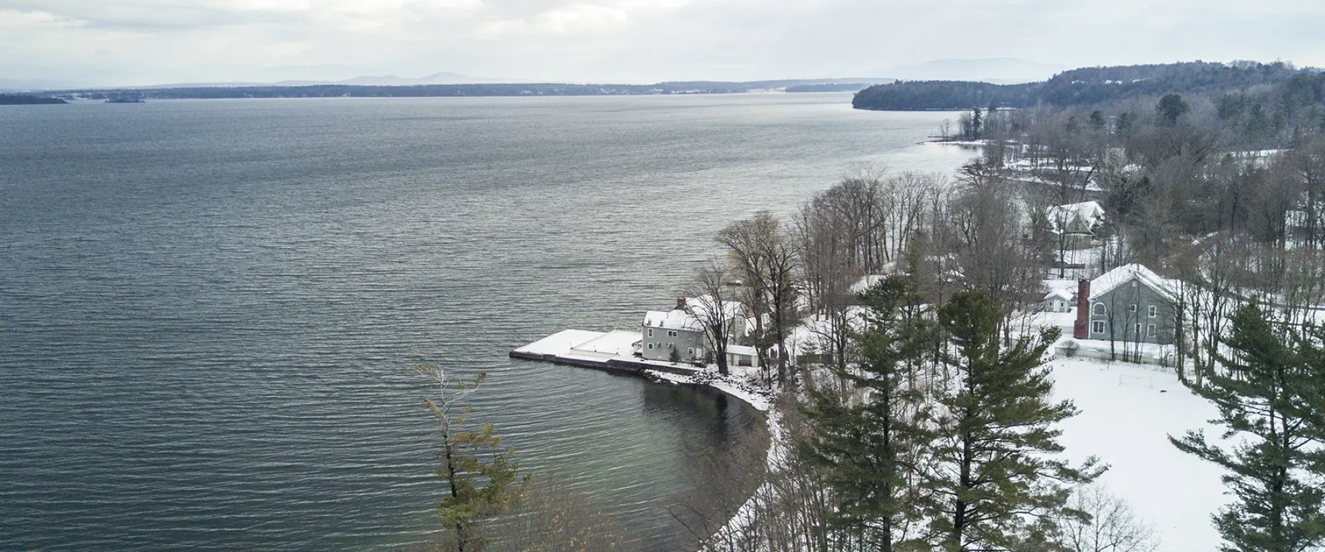 An aerial view of Westport in winter.