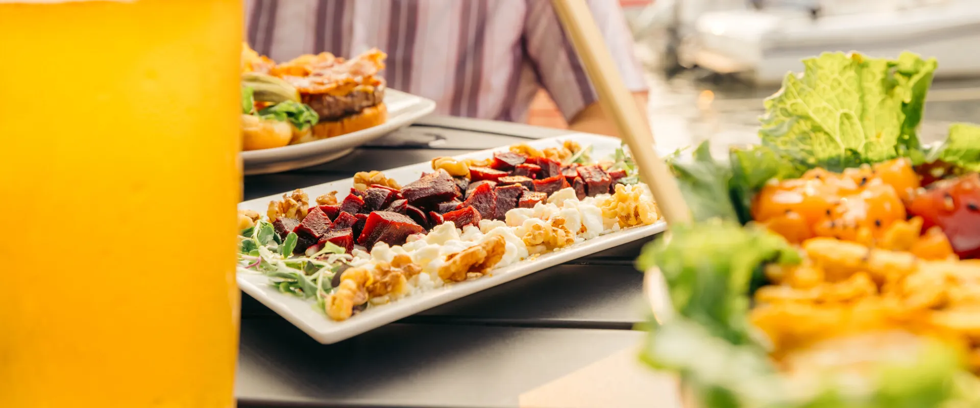 Table fare at a lakeside restaurant