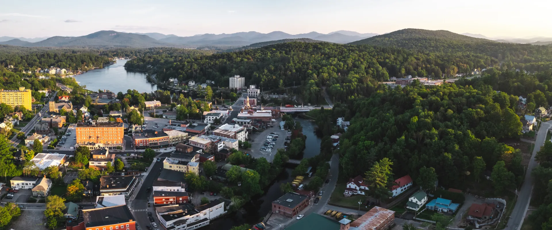 Aerial view of summer in Saranac Laker