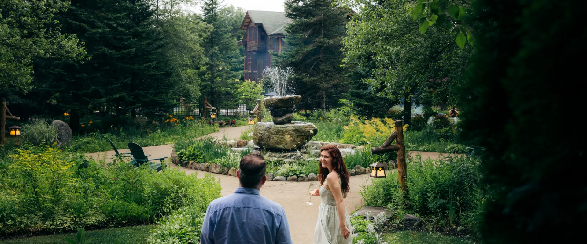 A couple in a courtyard