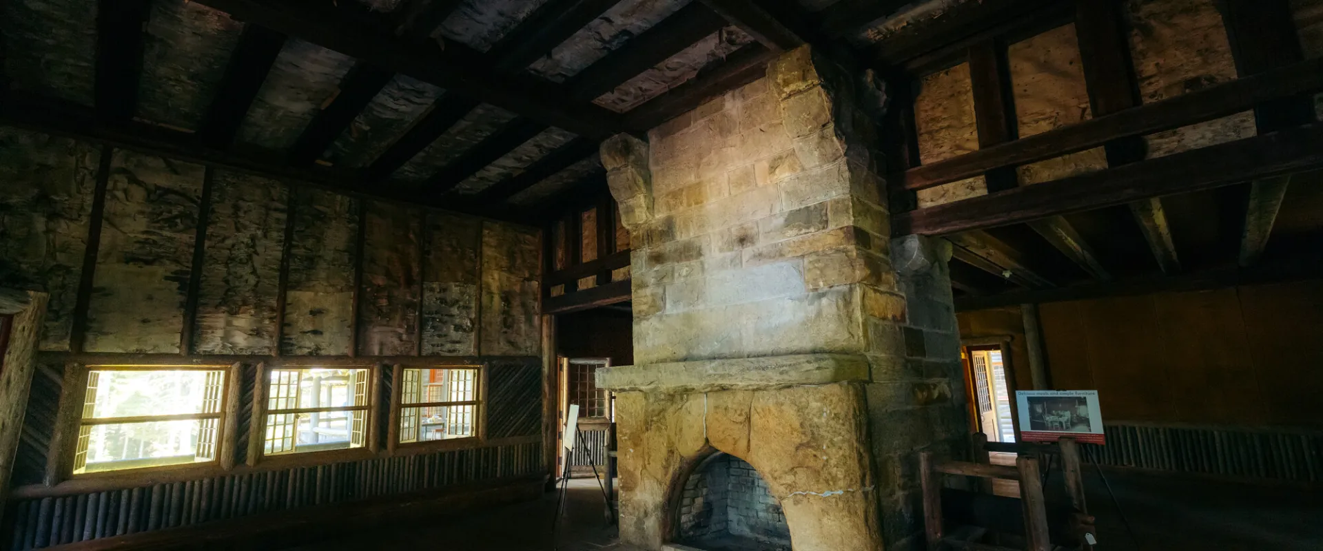 The fireplace at Great Camp Santanoni.