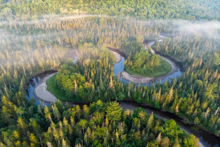 Aerial photo of a road in the Adirondack Hub