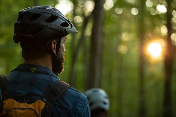 A mountain biker in the forest