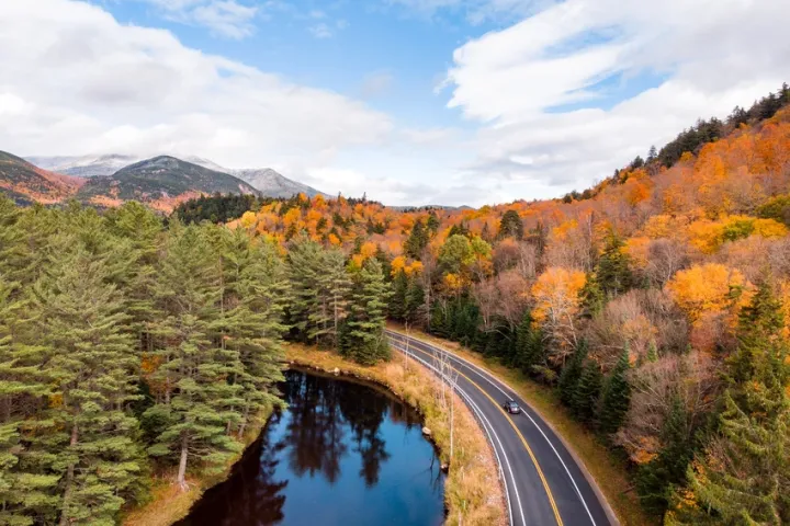 Photo of a scenic road in the adirondacks