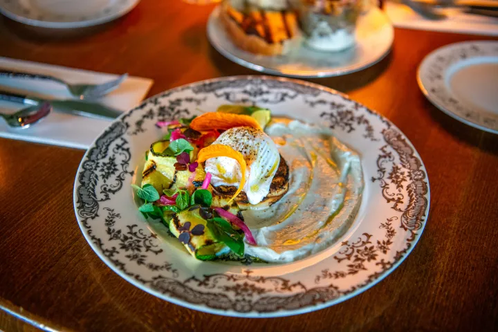 Up close image of a dinner plate with good food