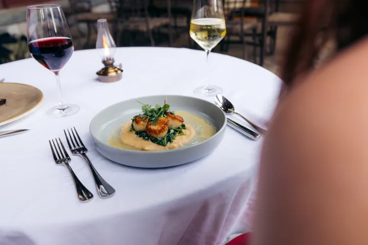 A plate on the table with fine-dining food