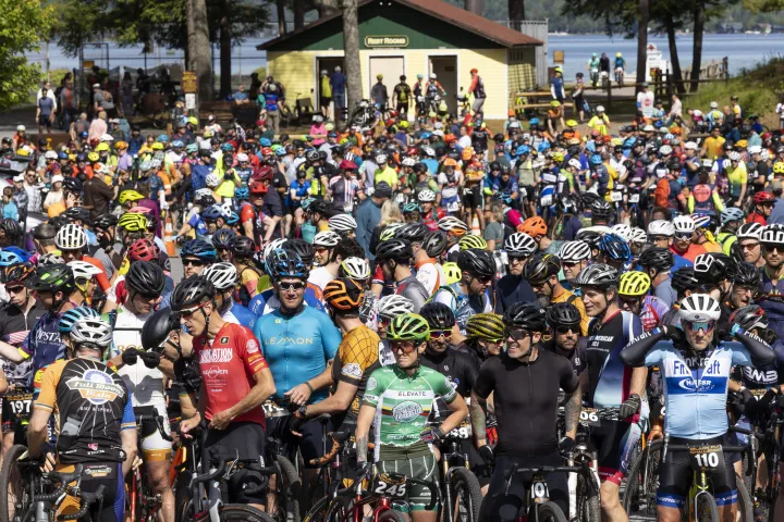 Cyclists at the start line for a riding event