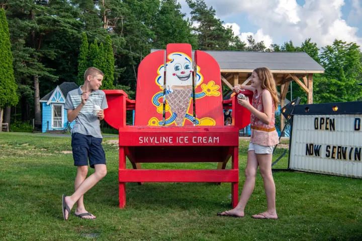 Two kids eating ice cream in Tupper Lake