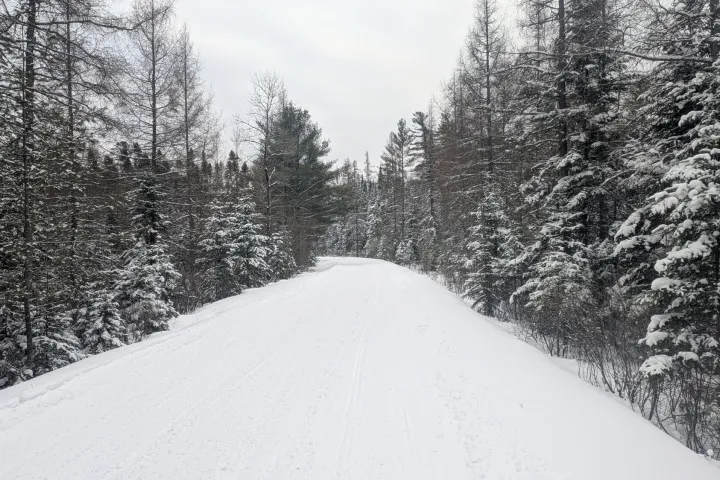 A groomed rail trail in the winter
