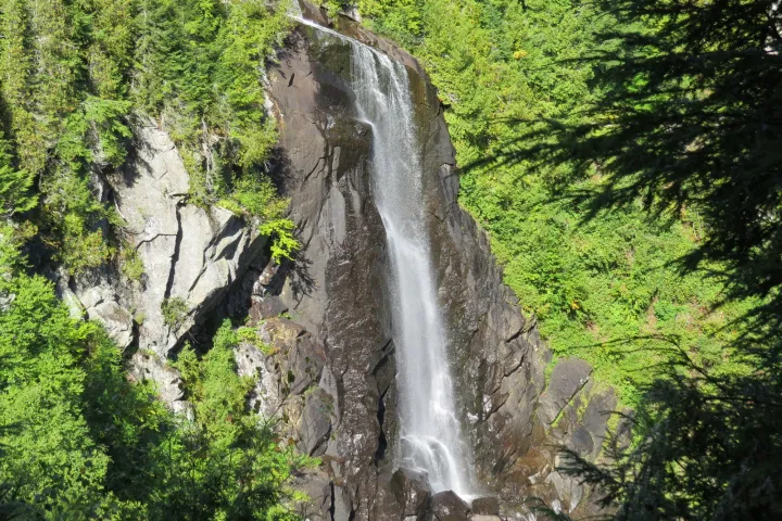 A tall, narrow waterfall