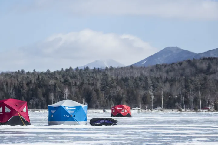 Ice fishing shanties on Lake Colby