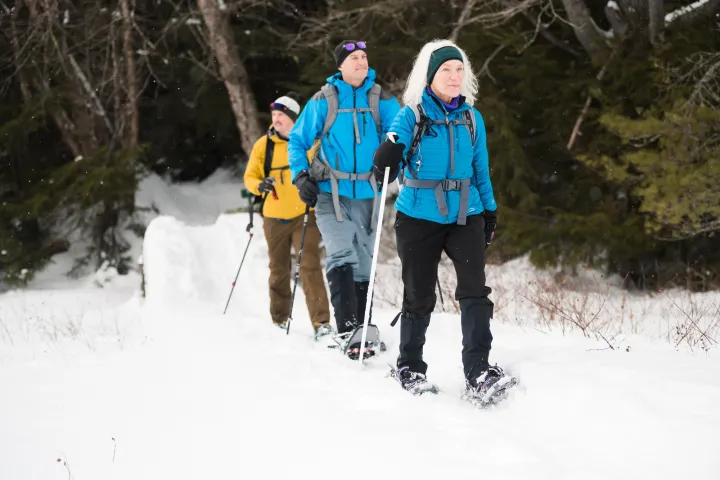 Three people snowshoeing
