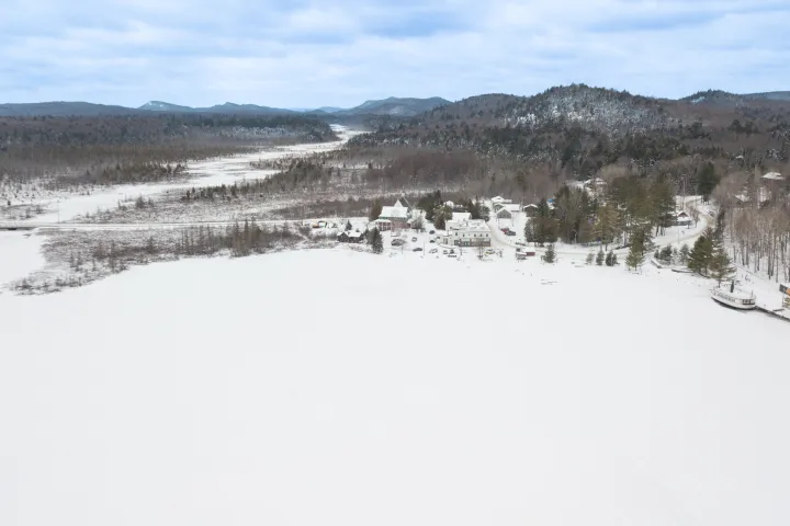 Aerial view of a frozen lake