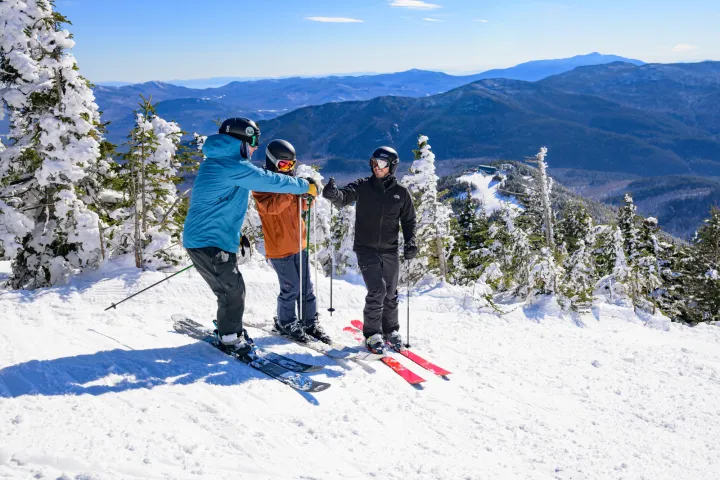Friends stopped to chat while skiing
