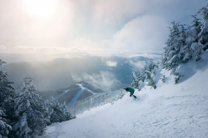A snowboarder on Whiteface Mountain