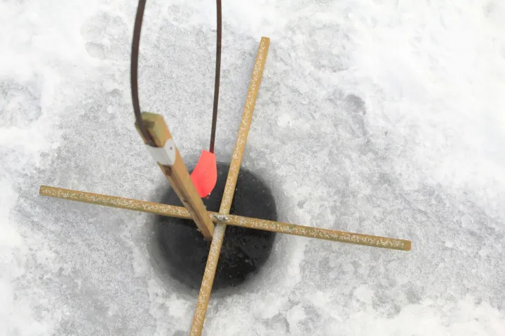 An ice fishing tip-up