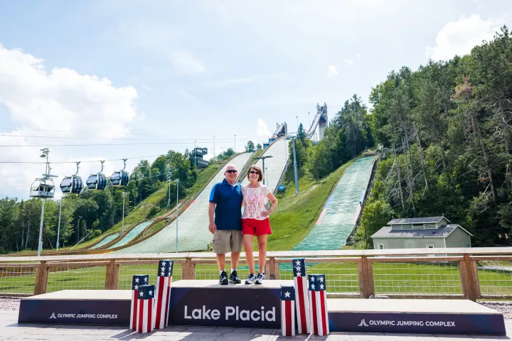An older couple at the ski jumps