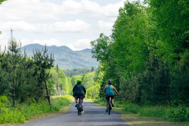 Biking on the Adirondack Rail Trail.
