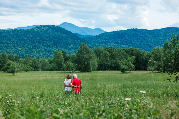 A couple looking at mountain views.