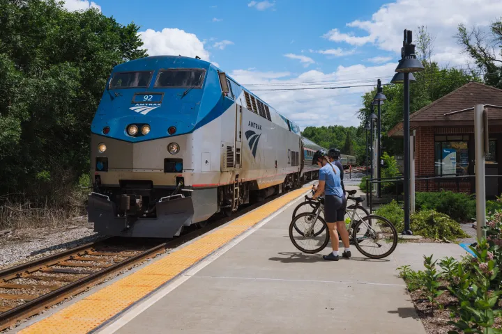 Biking to the Amtrak train.