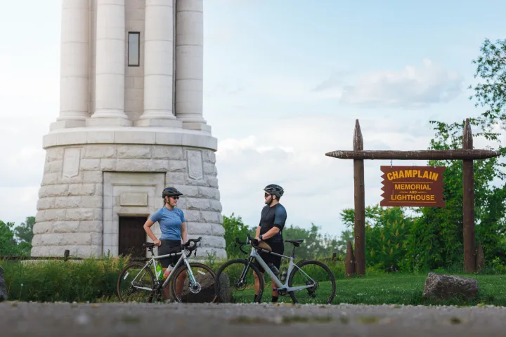 Biking to the Champlain Memorial Lighthouse.
