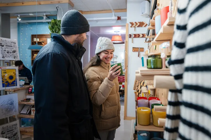 A couple shopping in the winter.