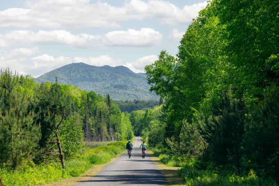 People cycling on the Adirondack Rail Trail