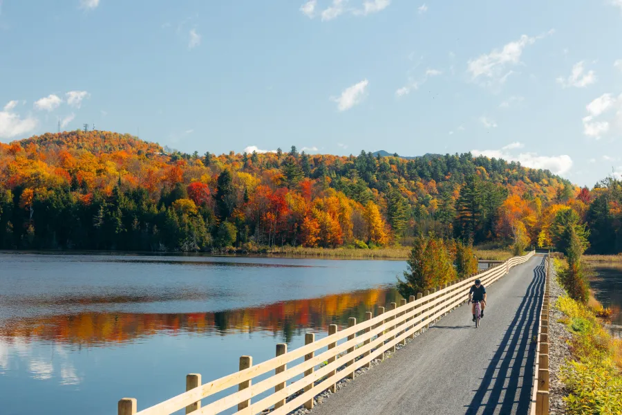 A biker on the Adirondack Rail Trail