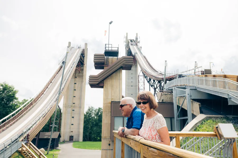 An older couple at the ski jumps