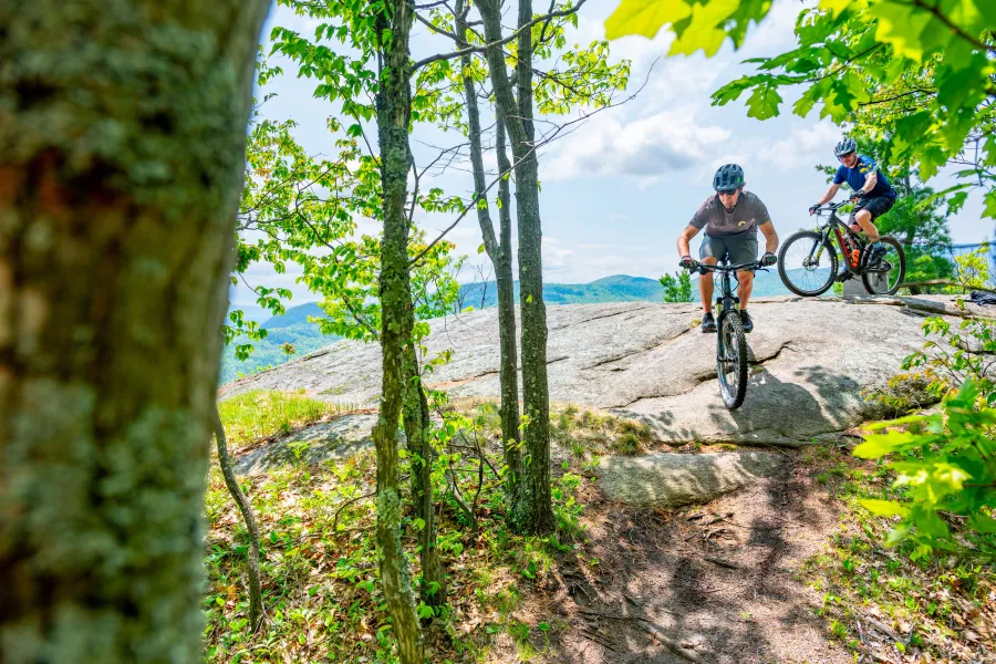 Mountain bikers on technical terrain