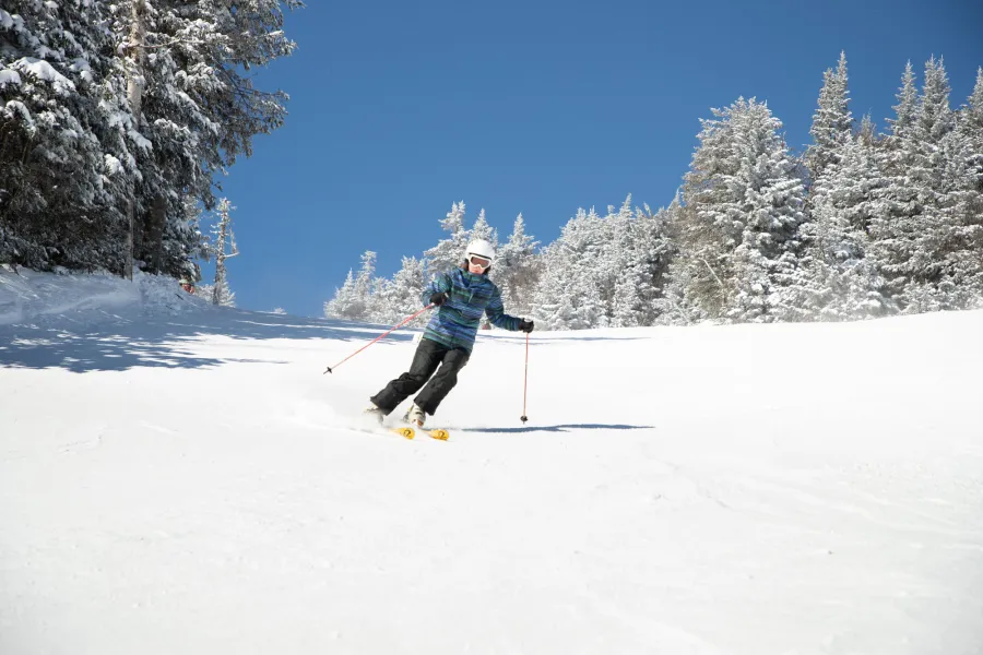 A person skiing at Gore Mountain.
