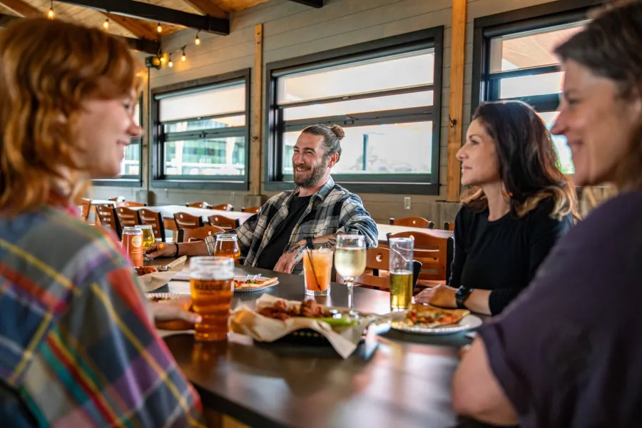 A family dining in a laid-back setting