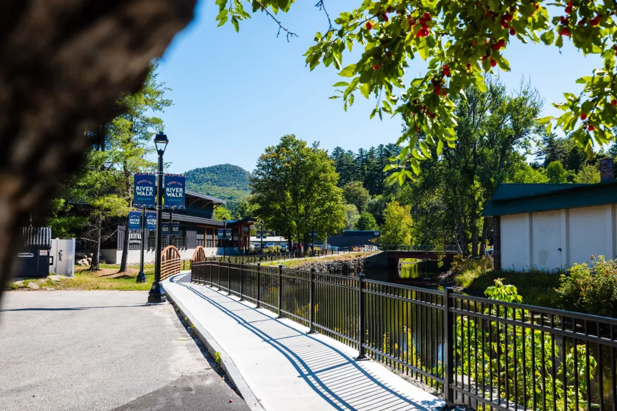 The riverwalk in Saranac Lake