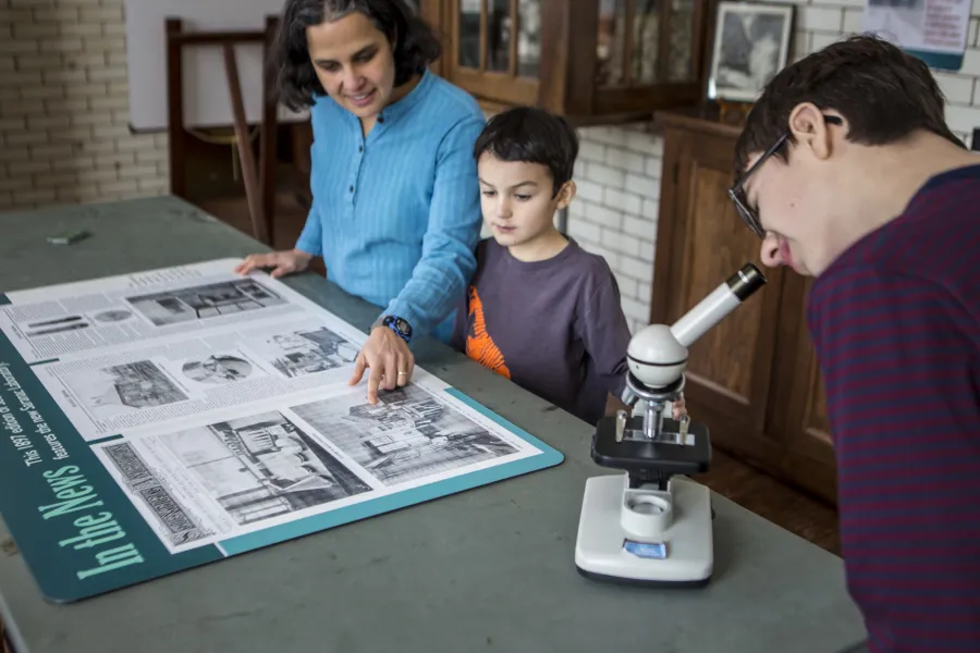 A family in a laboratory museum