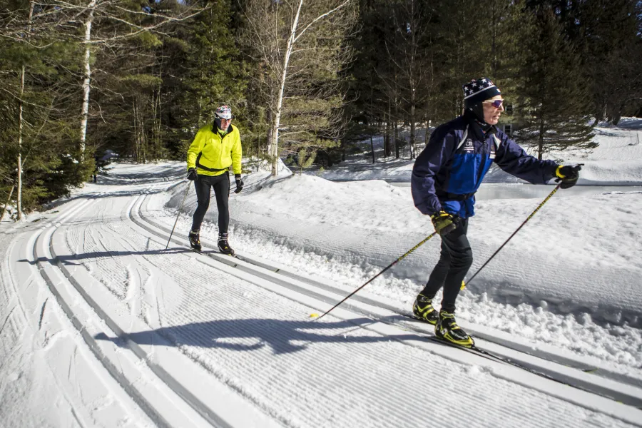 Skiing groomed trails at Lapland Lake Nordic Center.