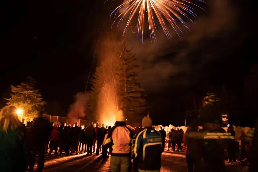 Fireworks at Inlet's Frozen Fire & Lights Festival.