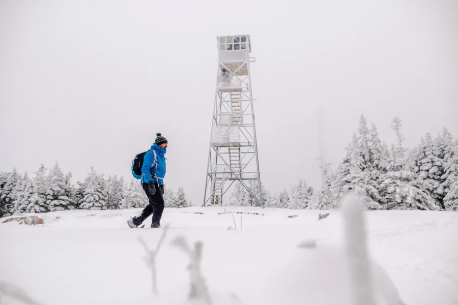Hiking Blue Mountain and the fire tower in the winter.