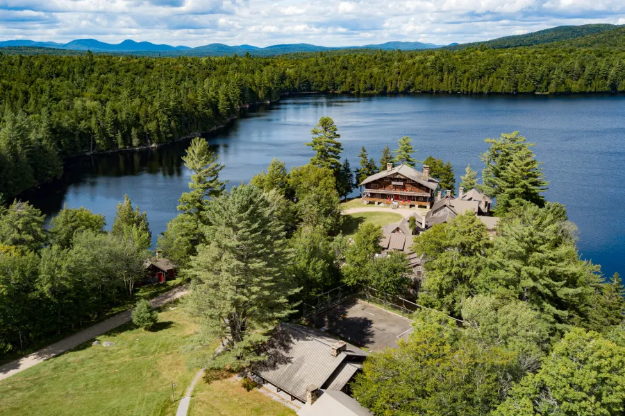 Aerial view of an Adirondack Great Camp