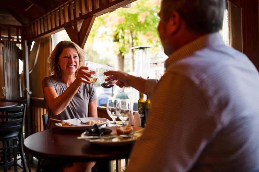 An older couple cheersing