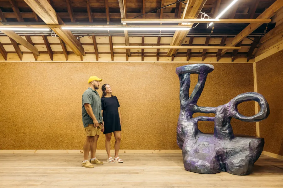 A couple looking at a sculpture