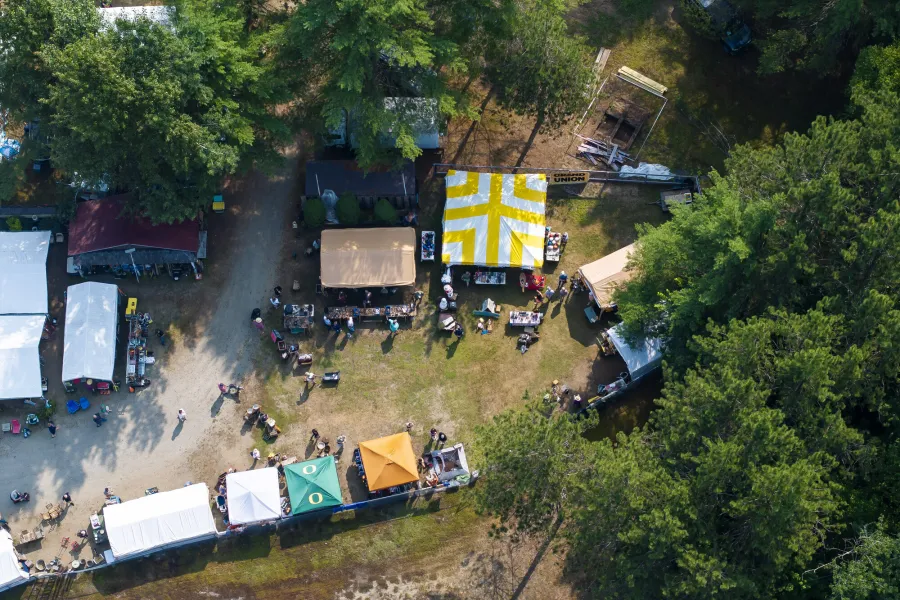 An event with tents seen from above